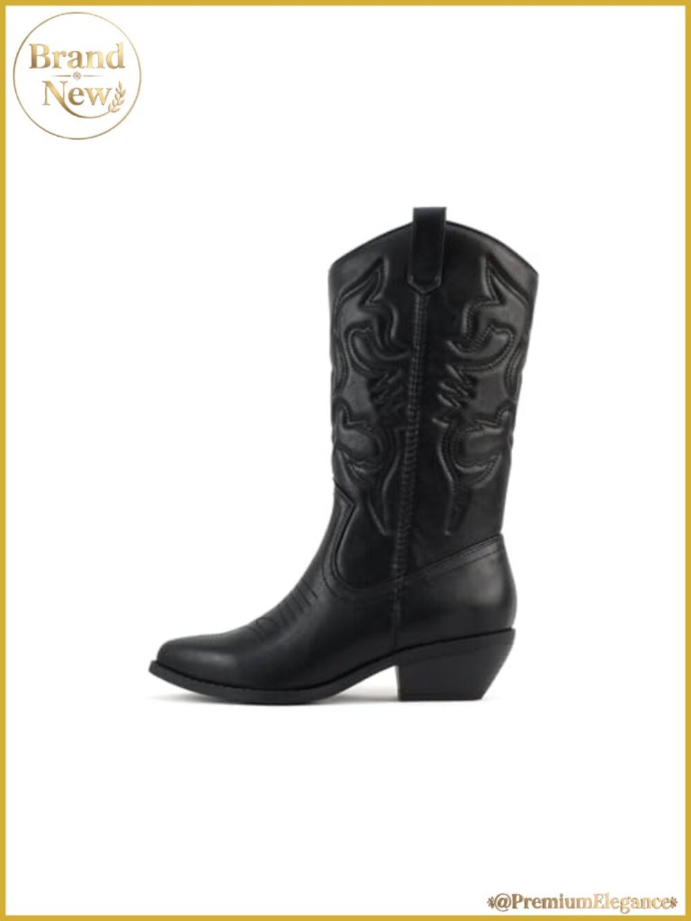 Mid-Calf Western Cowboy Boots Pointed Toe Side Zipper Vegan Leather